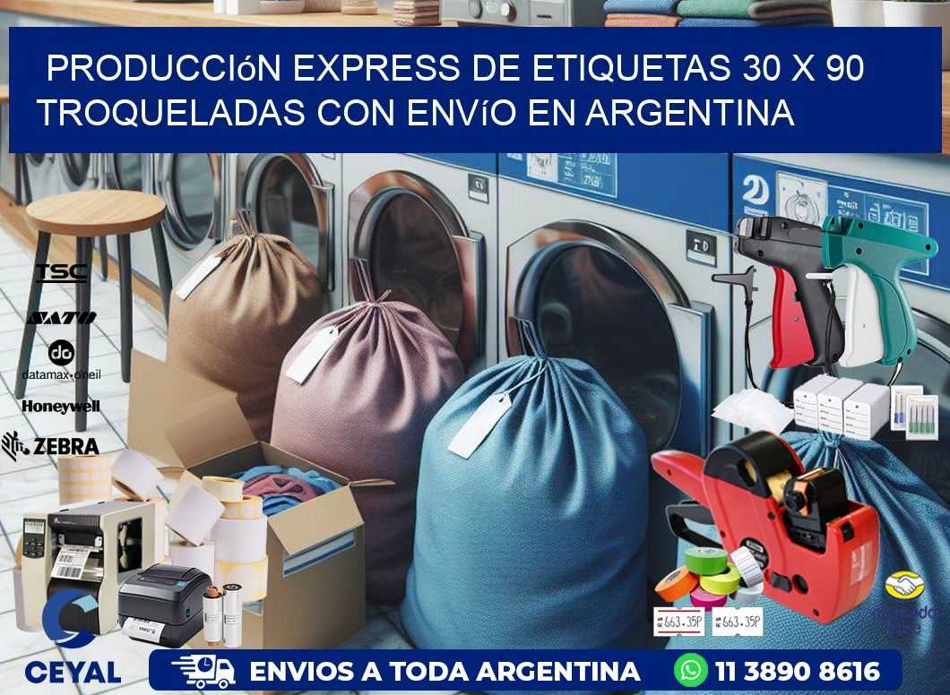 Producción express de etiquetas 30 x 90 troqueladas con envío en Argentina