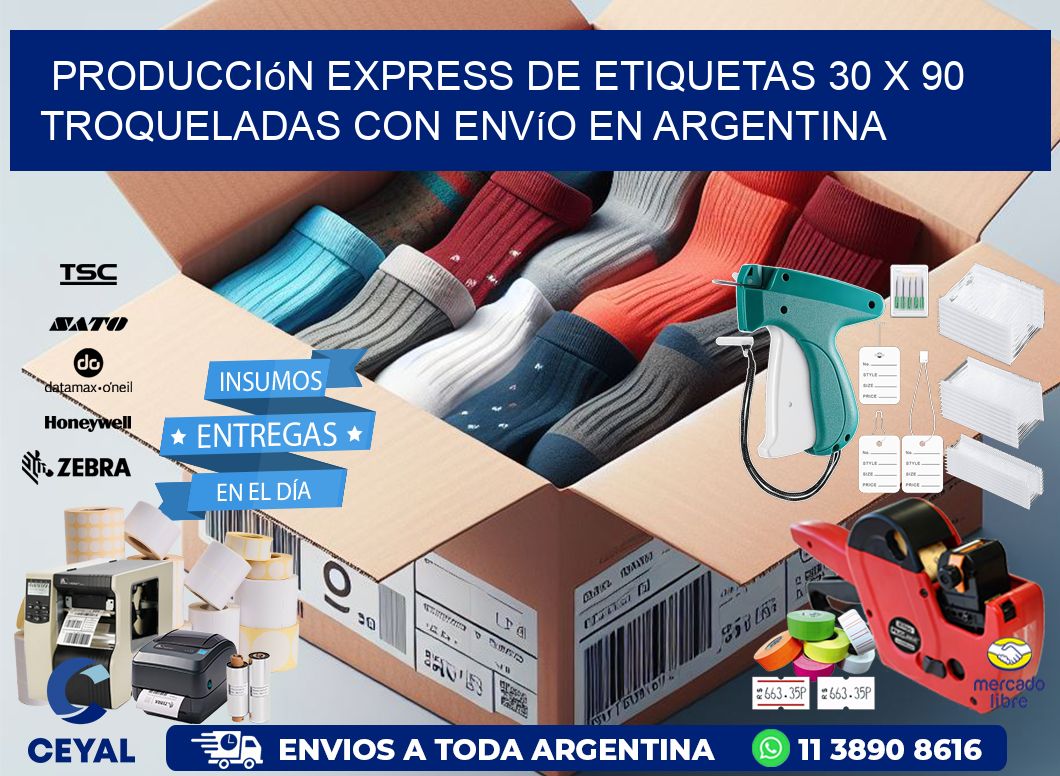Producción express de etiquetas 30 x 90 troqueladas con envío en Argentina