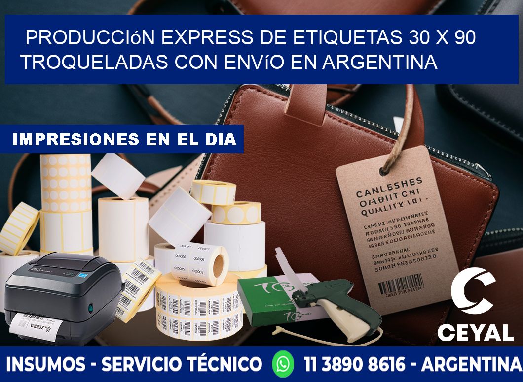 Producción express de etiquetas 30 x 90 troqueladas con envío en Argentina