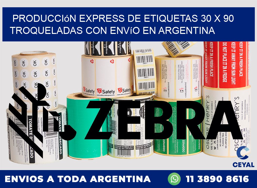 Producción express de etiquetas 30 x 90 troqueladas con envío en Argentina