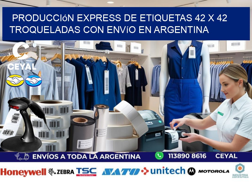 Producción express de etiquetas 42 x 42 troqueladas con envío en Argentina