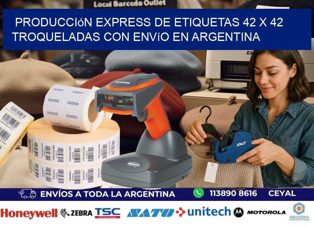 Producción express de etiquetas 42 x 42 troqueladas con envío en Argentina