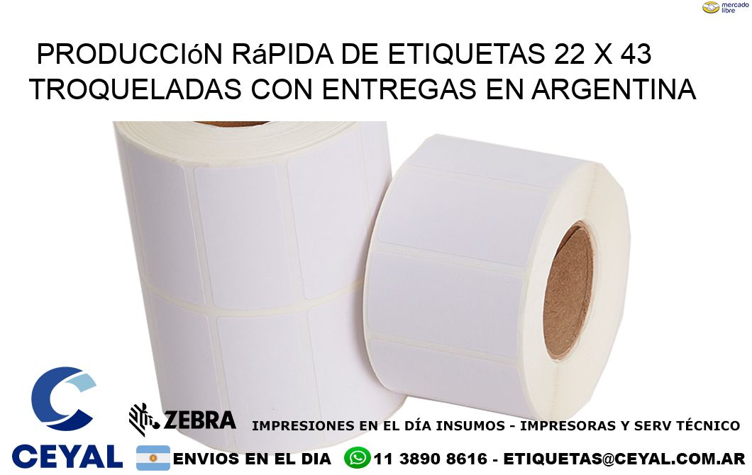 Producción rápida de etiquetas 22 x 43 troqueladas con entregas en Argentina