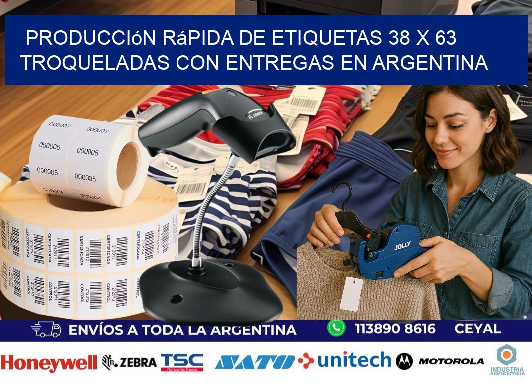 Producción rápida de etiquetas 38 x 63 troqueladas con entregas en Argentina
