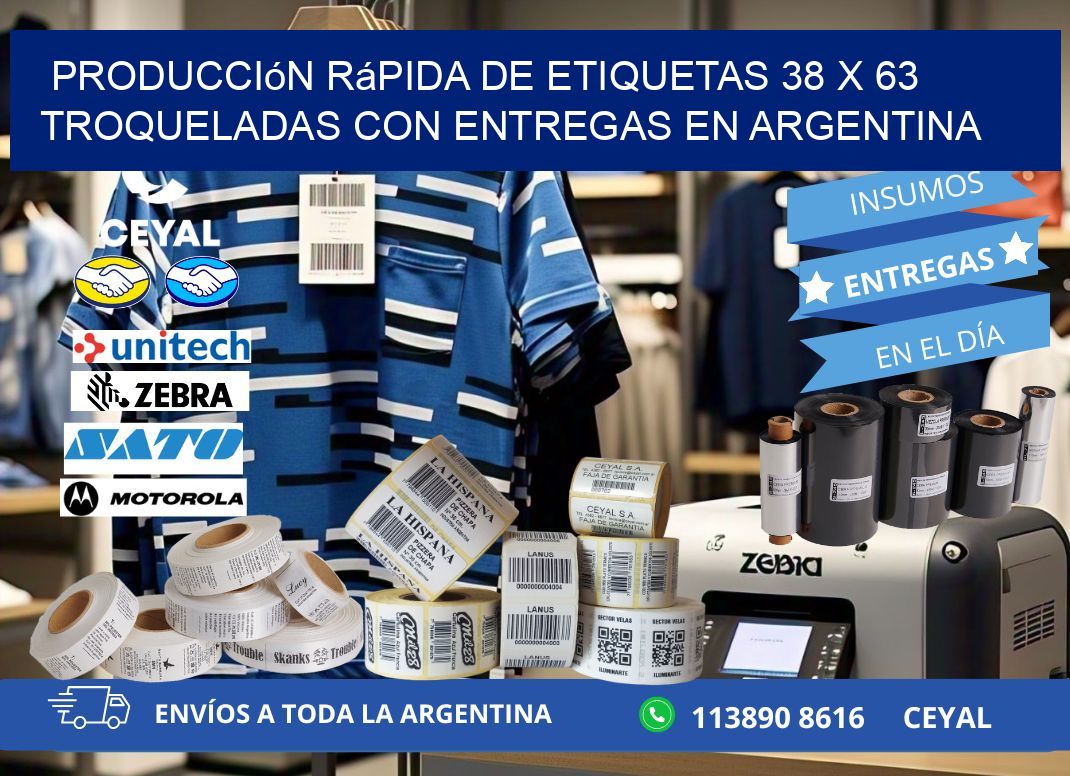Producción rápida de etiquetas 38 x 63 troqueladas con entregas en Argentina