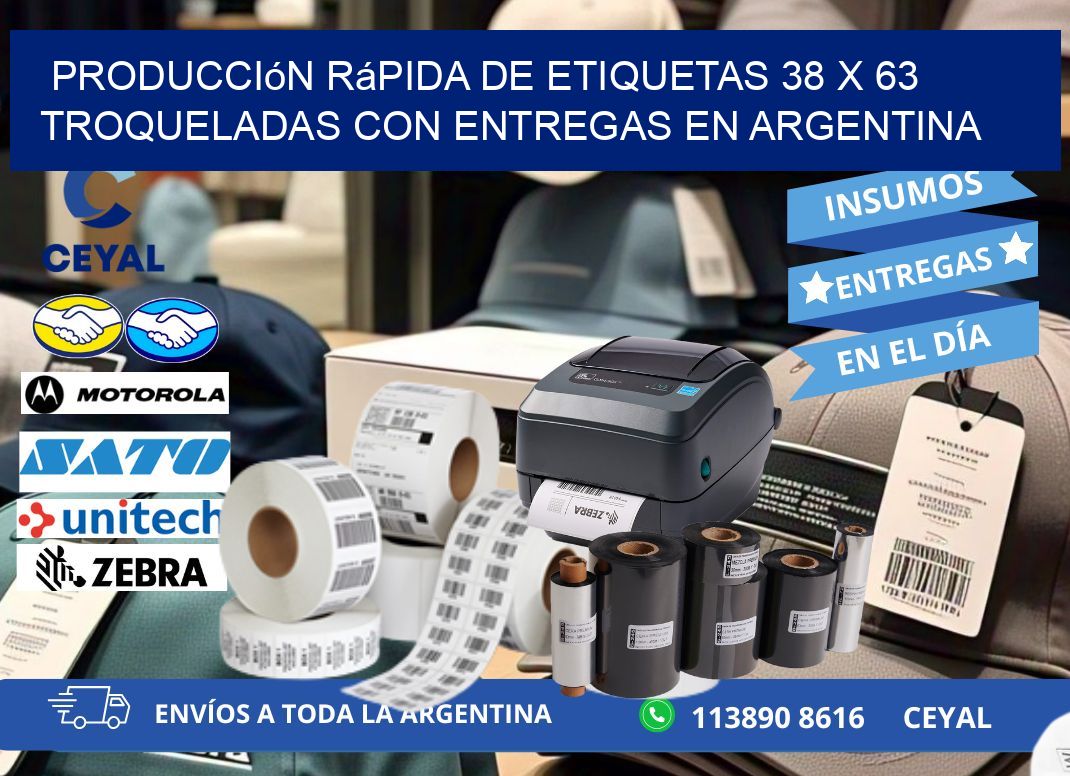 Producción rápida de etiquetas 38 x 63 troqueladas con entregas en Argentina