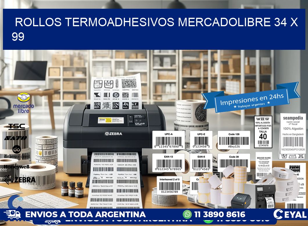 ROLLOS TERMOADHESIVOS MERCADOLIBRE 34 x 99