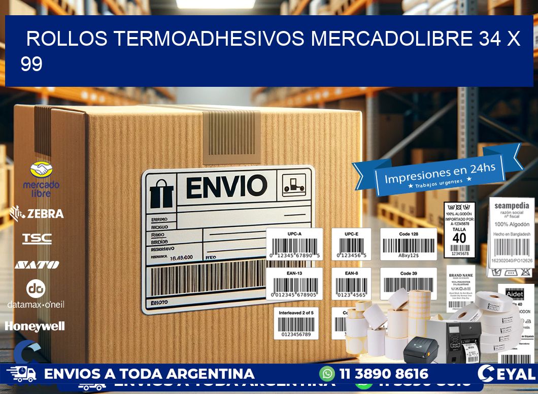 ROLLOS TERMOADHESIVOS MERCADOLIBRE 34 x 99