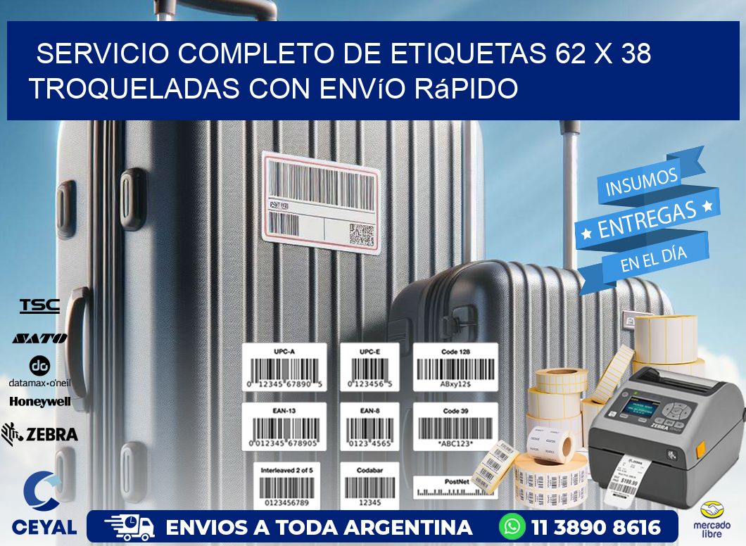 Servicio completo de etiquetas 62 x 38 troqueladas con envío rápido