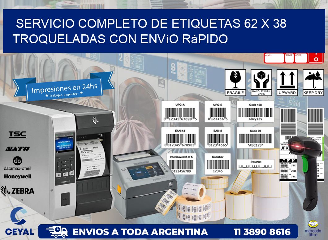 Servicio completo de etiquetas 62 x 38 troqueladas con envío rápido