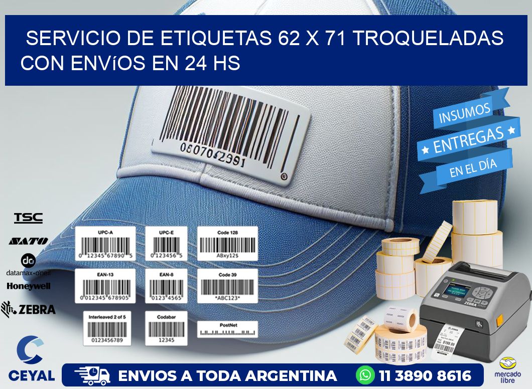 Servicio de etiquetas 62 x 71 troqueladas con envíos en 24 hs