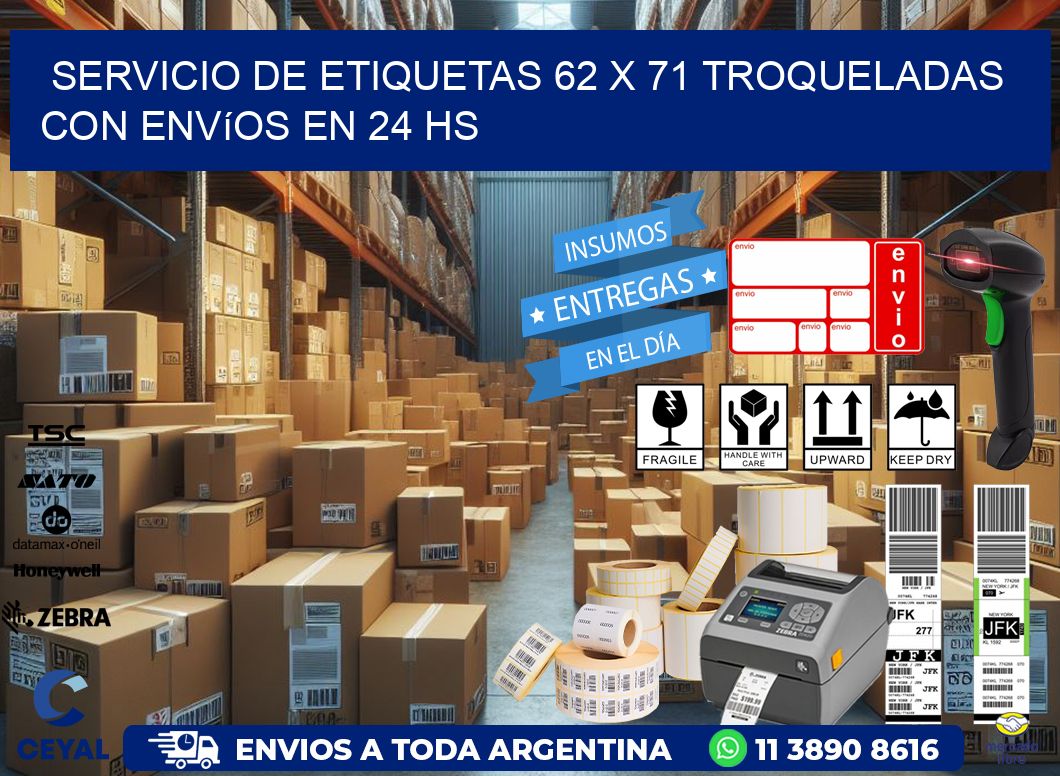 Servicio de etiquetas 62 x 71 troqueladas con envíos en 24 hs