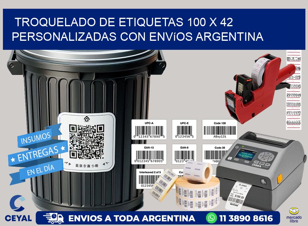 Troquelado de etiquetas 100 x 42 personalizadas con envíos Argentina
