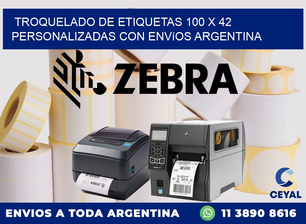 Troquelado de etiquetas 100 x 42 personalizadas con envíos Argentina