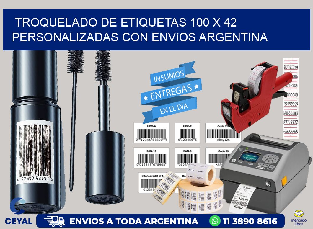 Troquelado de etiquetas 100 x 42 personalizadas con envíos Argentina