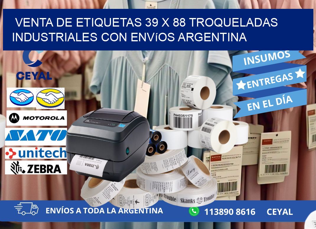 Venta de etiquetas 39 x 88 troqueladas industriales con envíos Argentina