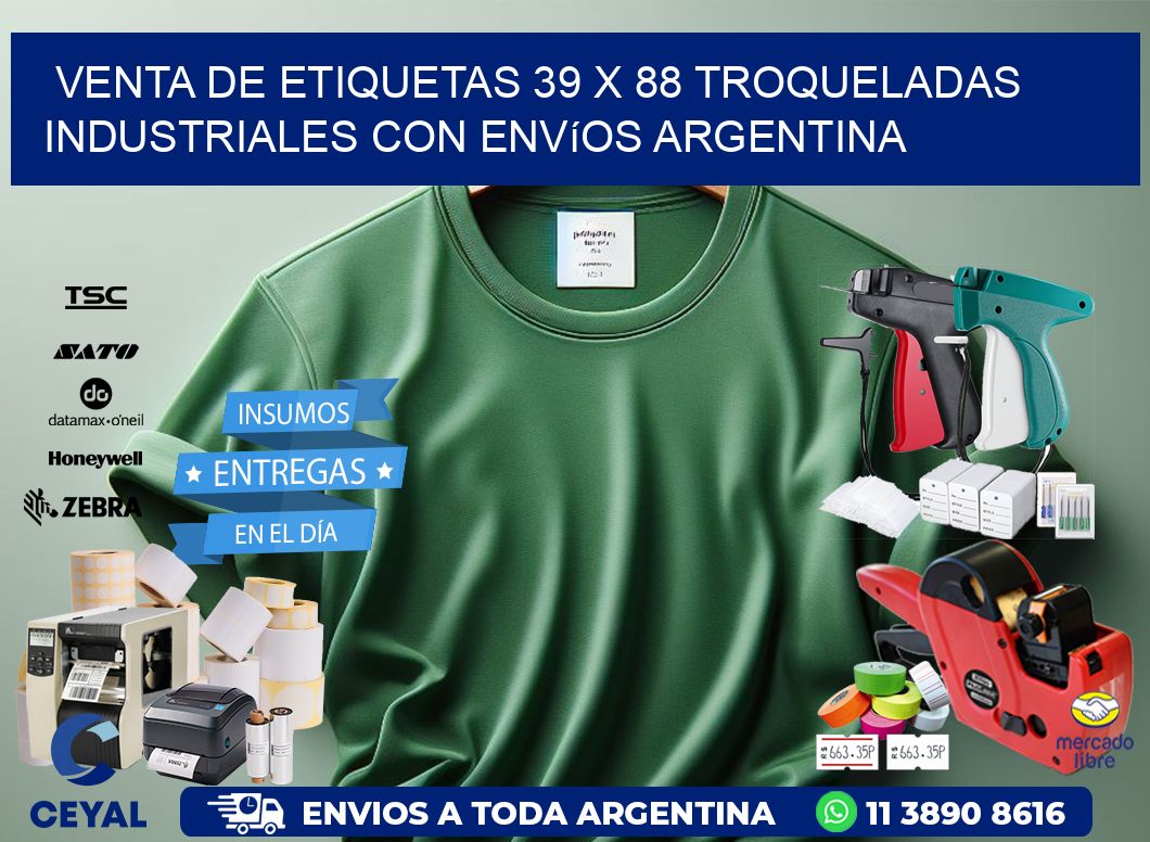 Venta de etiquetas 39 x 88 troqueladas industriales con envíos Argentina