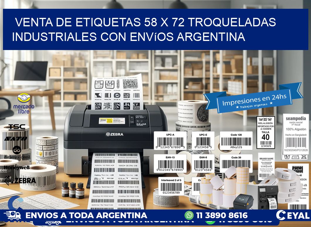 Venta de etiquetas 58 x 72 troqueladas industriales con envíos Argentina