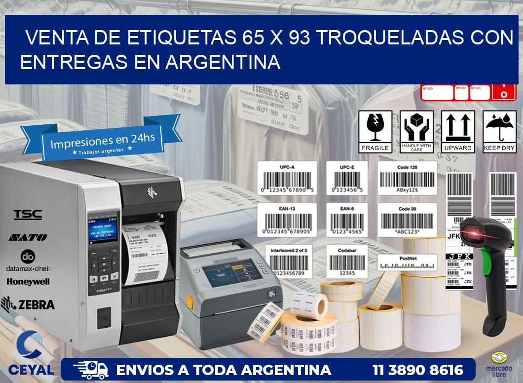 Venta de etiquetas 65 x 93 troqueladas con entregas en Argentina
