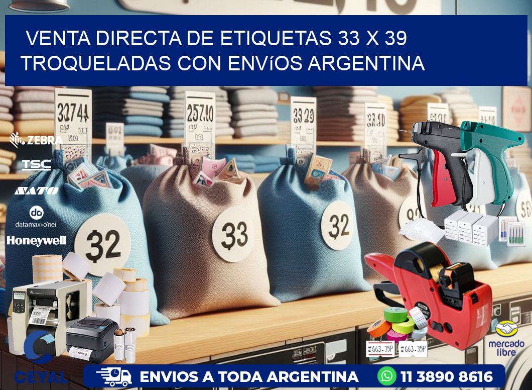 Venta directa de etiquetas 33 x 39 troqueladas con envíos Argentina