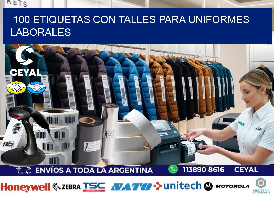 100 etiquetas con talles para uniformes laborales