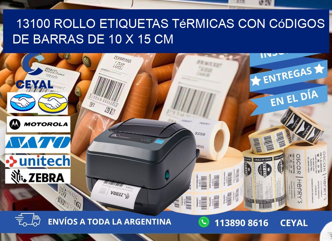 13100 Rollo etiquetas térmicas con Códigos de Barras de 10 x 15 cm