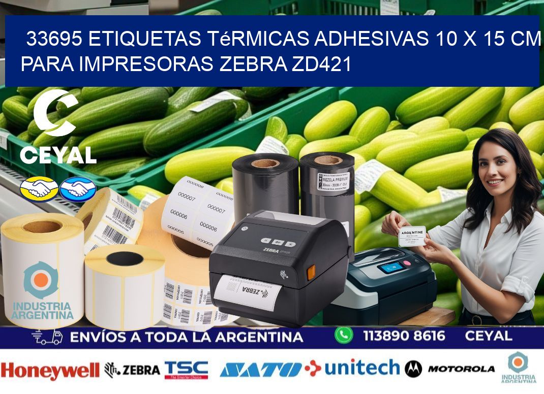 33695 Etiquetas Térmicas Adhesivas 10 x 15 cm para Impresoras Zebra ZD421