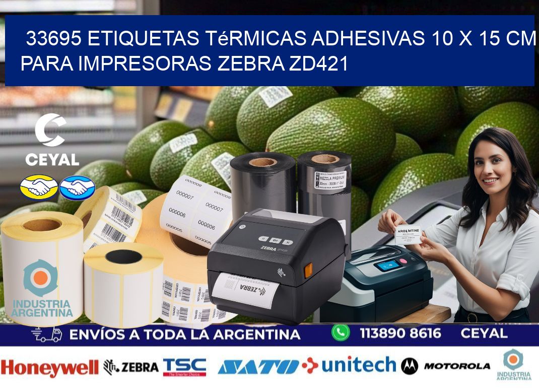 33695 Etiquetas Térmicas Adhesivas 10 x 15 cm para Impresoras Zebra ZD421
