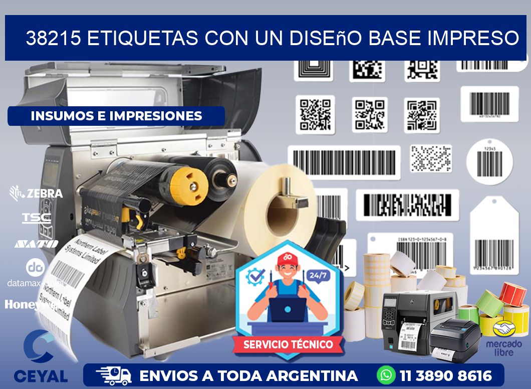 38215 etiquetas con un diseño base impreso