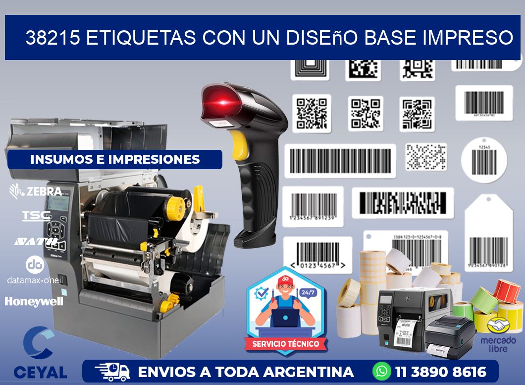 38215 etiquetas con un diseño base impreso