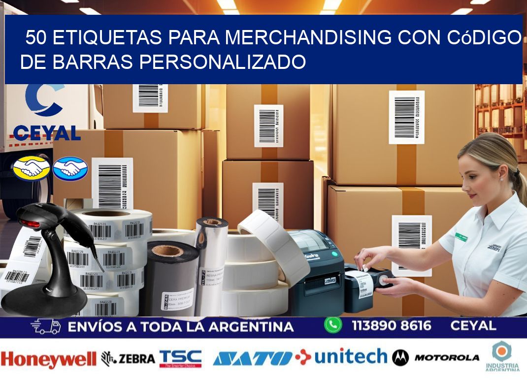 50 etiquetas para merchandising con código de barras personalizado