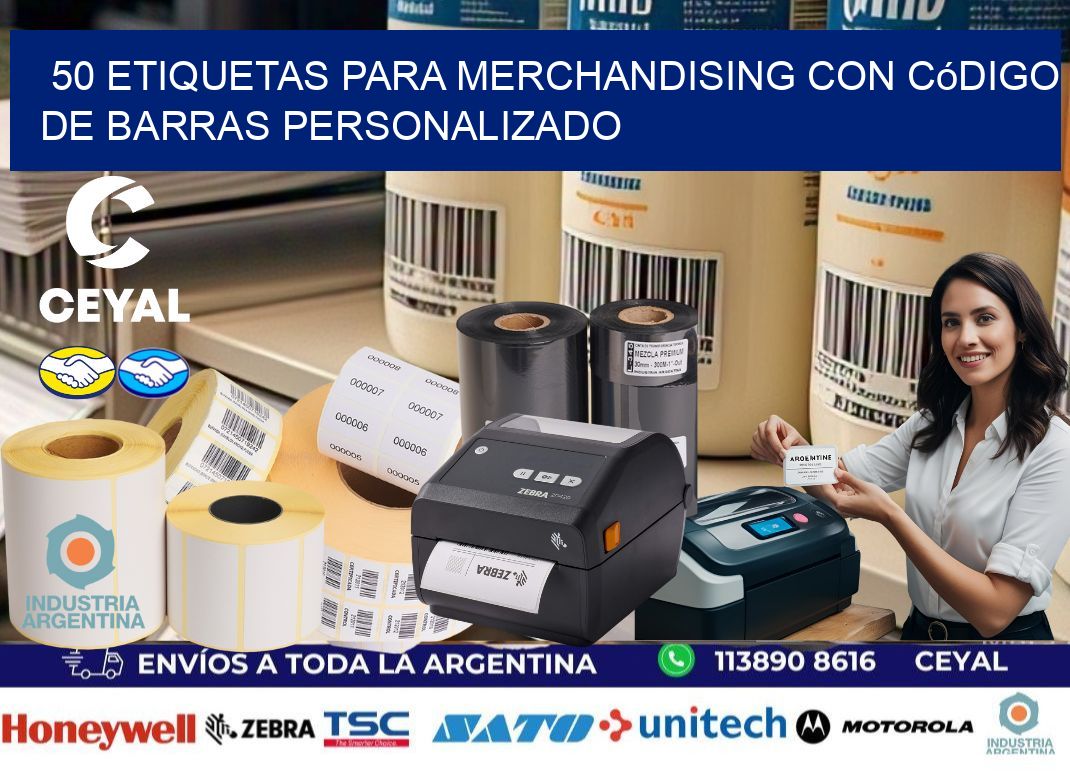 50 etiquetas para merchandising con código de barras personalizado