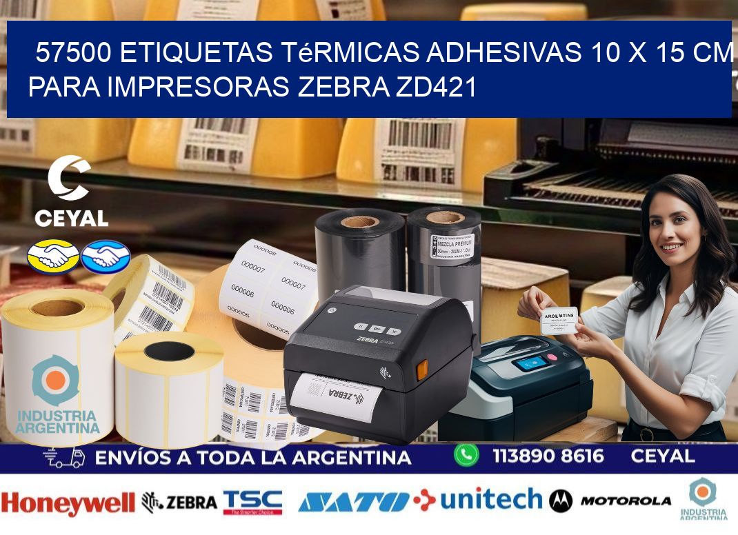 57500 Etiquetas Térmicas Adhesivas 10 x 15 cm para Impresoras Zebra ZD421