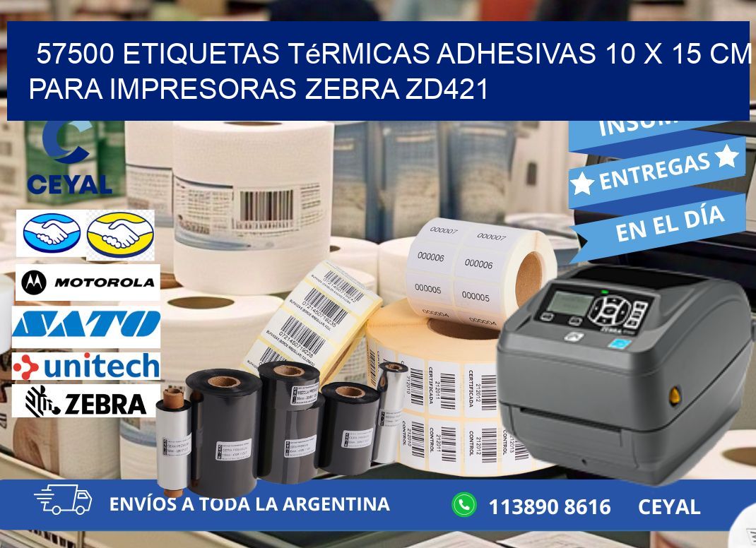 57500 Etiquetas Térmicas Adhesivas 10 x 15 cm para Impresoras Zebra ZD421