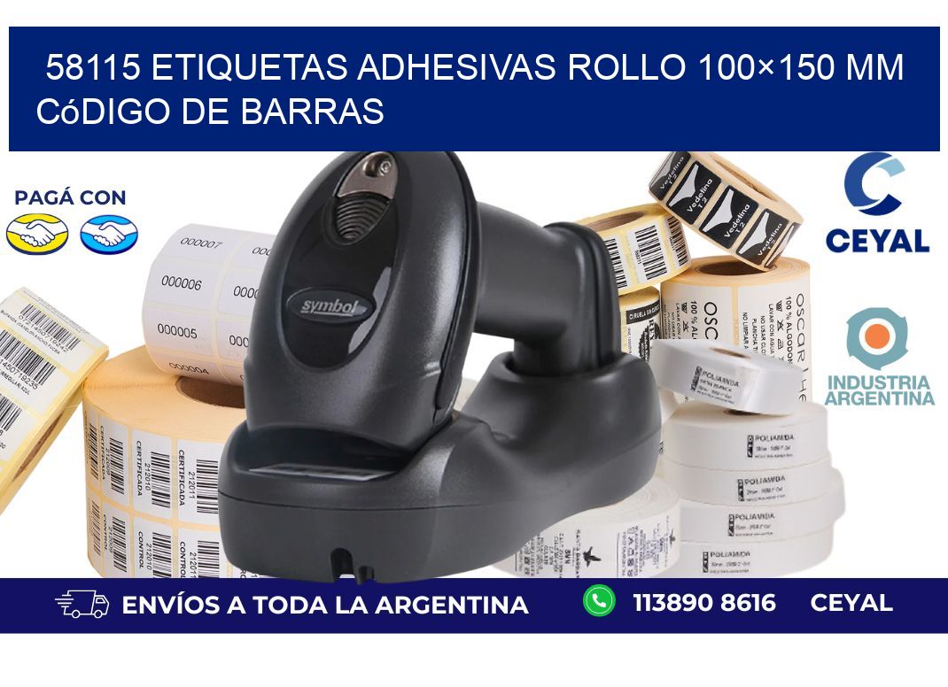 58115 etiquetas adhesivas rollo 100×150 mm código de barras