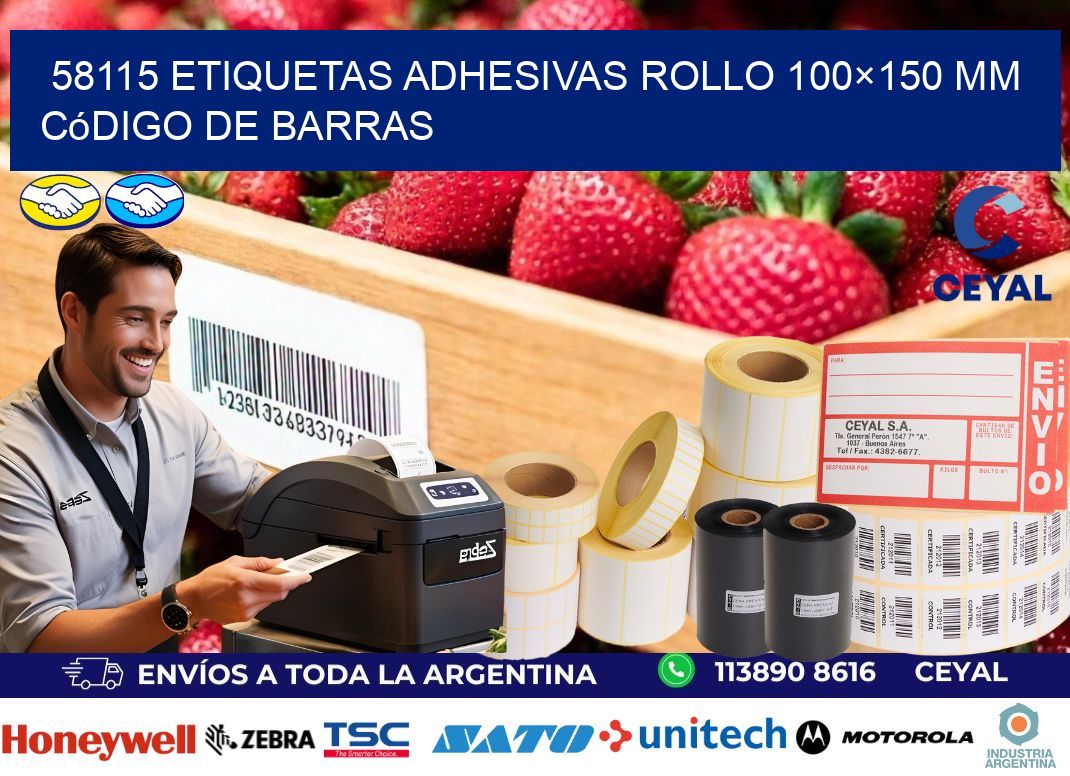 58115 etiquetas adhesivas rollo 100×150 mm código de barras