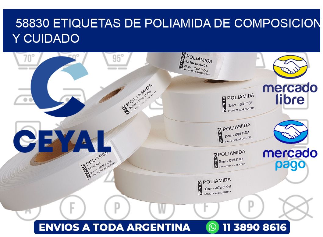 58830 etiquetas de poliamida de composicion y cuidado