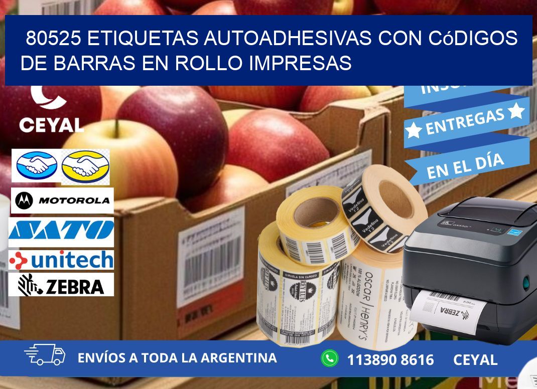 80525 Etiquetas autoadhesivas con códigos de barras en rollo impresas