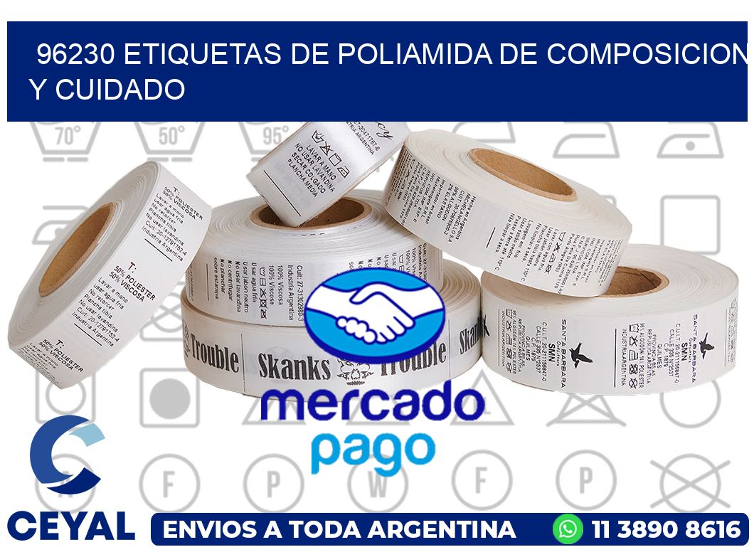 96230 etiquetas de poliamida de composicion y cuidado