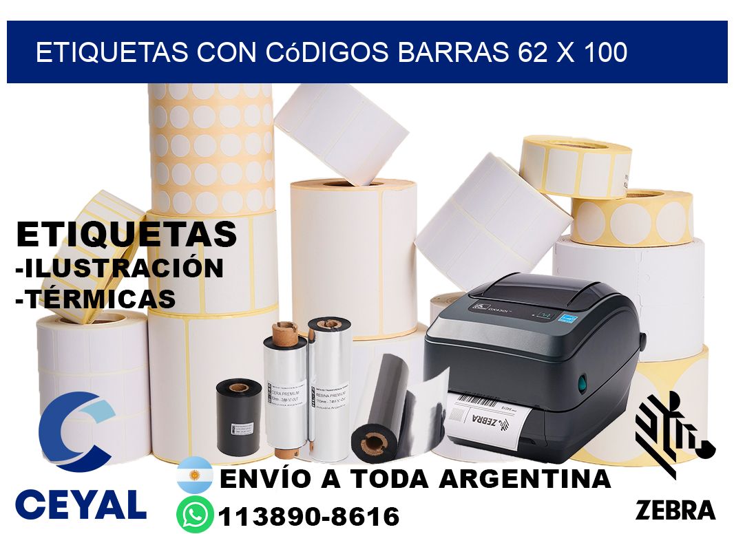 etiquetas con códigos barras 62 x 100