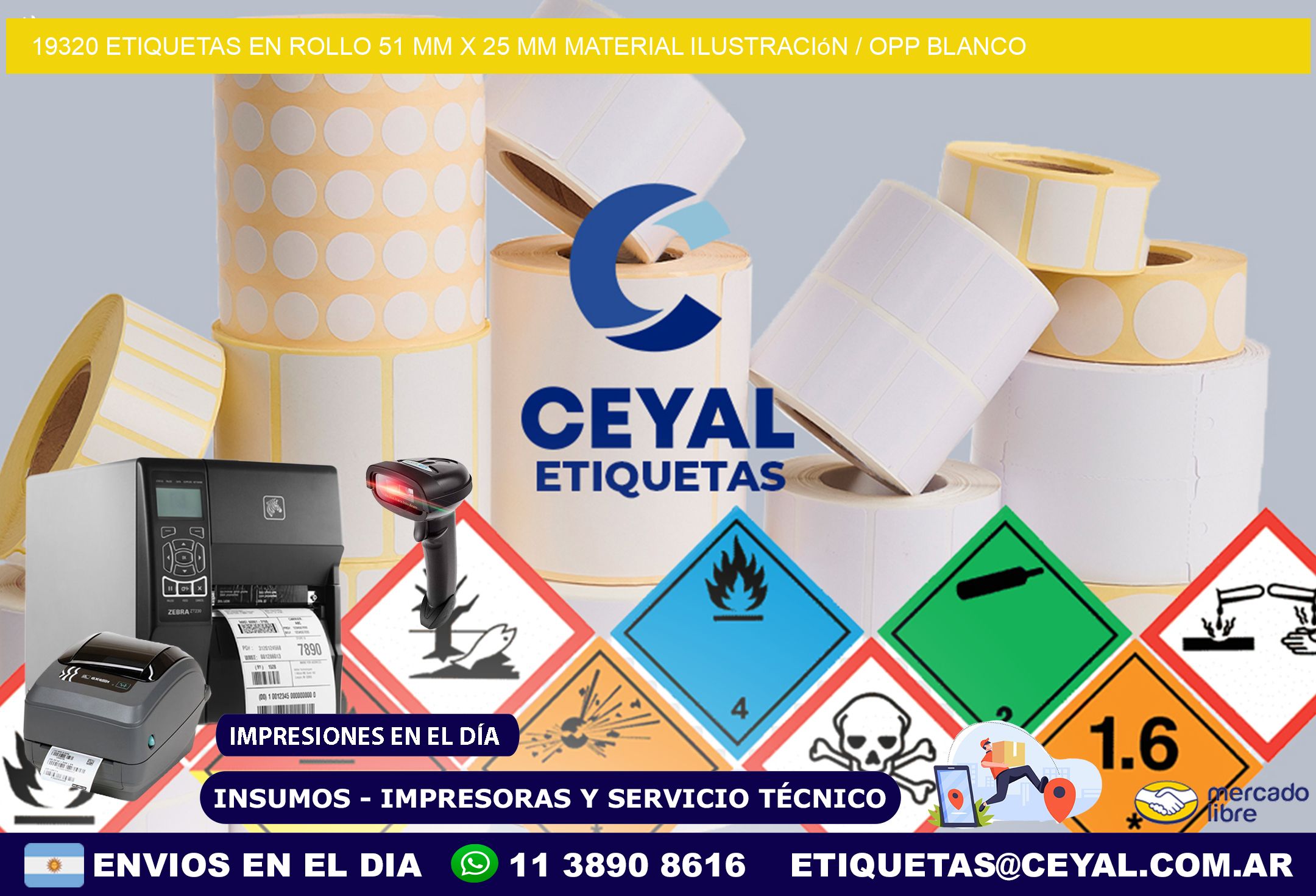 19320 Etiquetas en rollo 51 mm x 25 mm material Ilustración / OPP Blanco