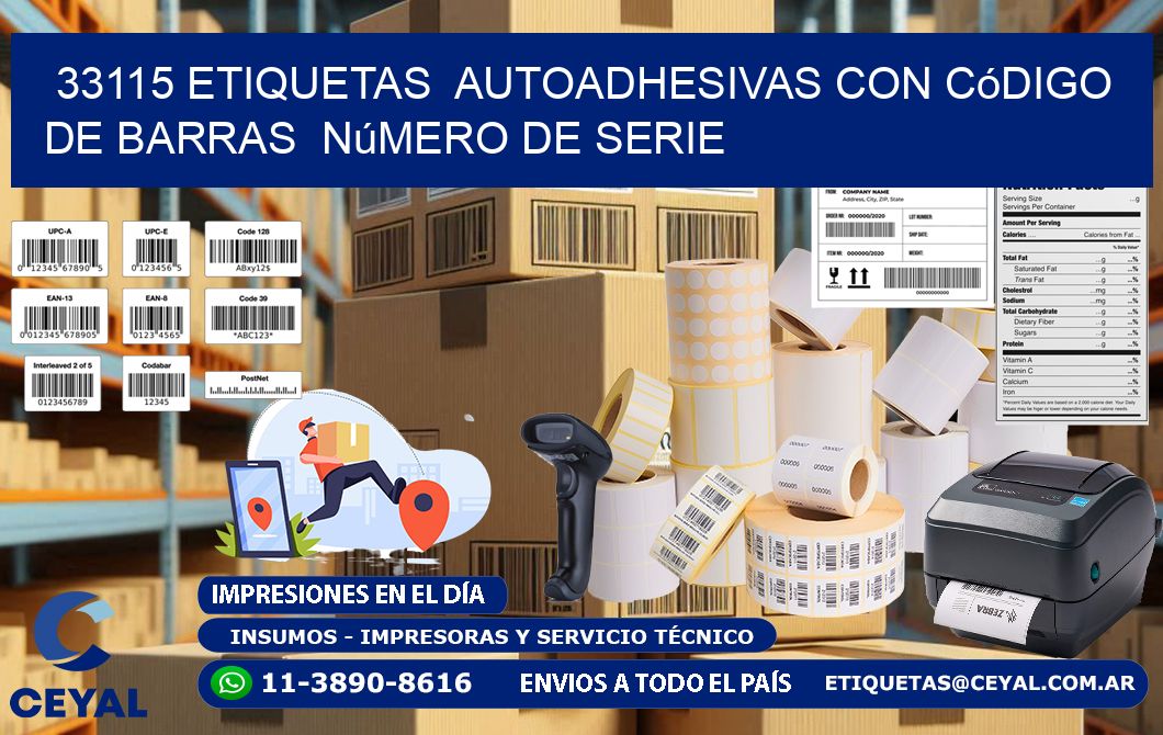 33115 etiquetas  autoadhesivas con código de barras  número de serie