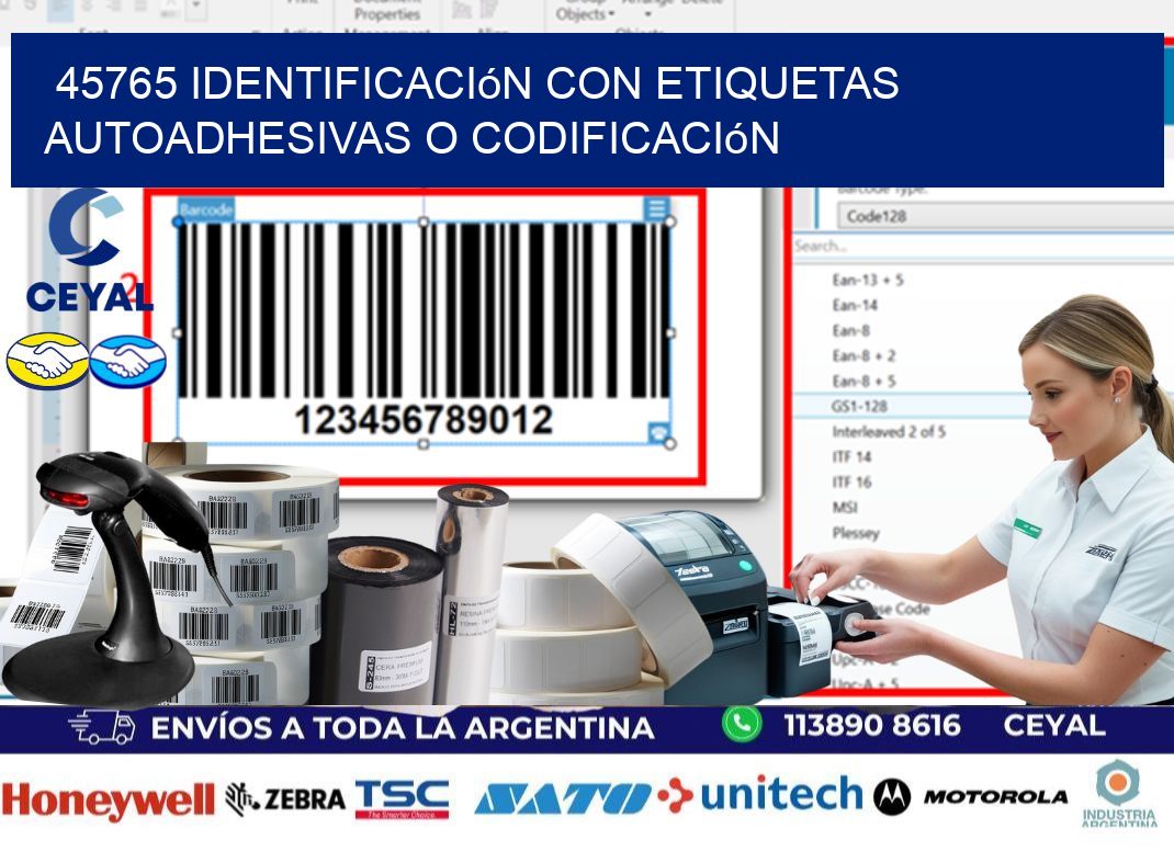 45765 identificación con etiquetas autoadhesivas o codificación