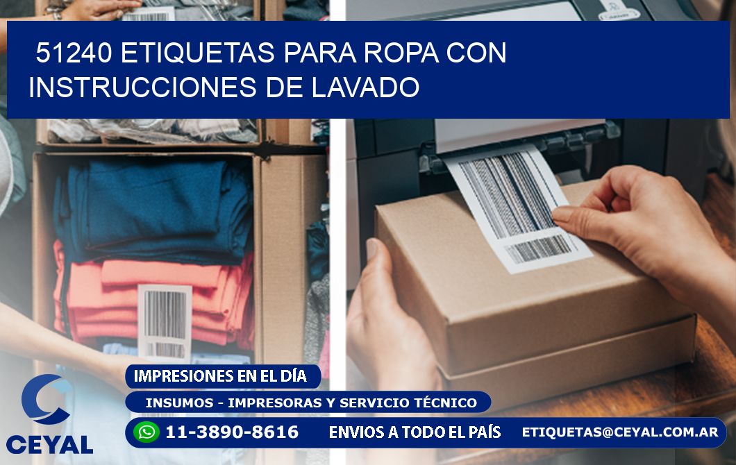51240 etiquetas para ropa con instrucciones de lavado