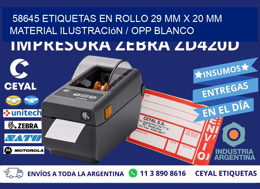 58645 Etiquetas en rollo 29 mm x 20 mm material Ilustración / OPP Blanco