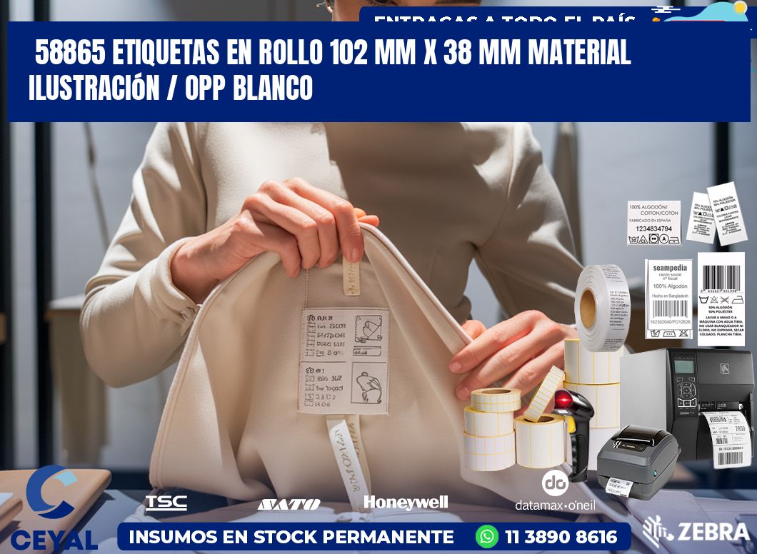 58865 Etiquetas en rollo 102 mm x 38 mm material Ilustración / OPP Blanco
