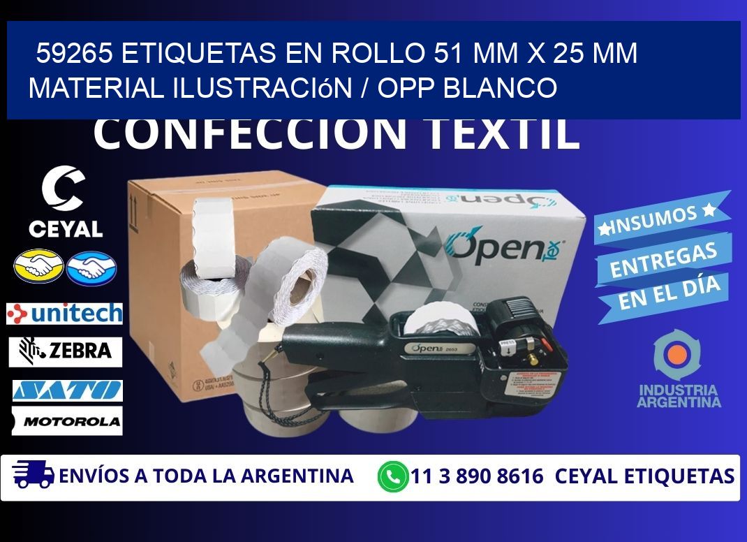 59265 Etiquetas en rollo 51 mm x 25 mm material Ilustración / OPP Blanco