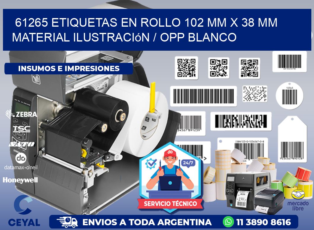 61265 Etiquetas en rollo 102 mm x 38 mm material Ilustración / OPP Blanco
