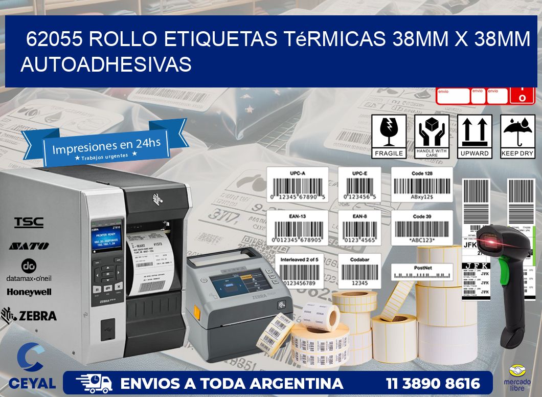 62055 Rollo Etiquetas Térmicas 38mm X 38mm Autoadhesivas