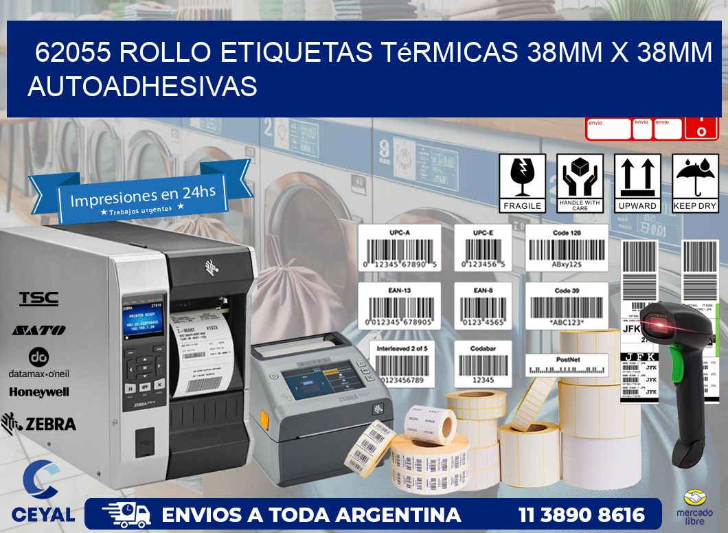62055 Rollo Etiquetas Térmicas 38mm X 38mm Autoadhesivas